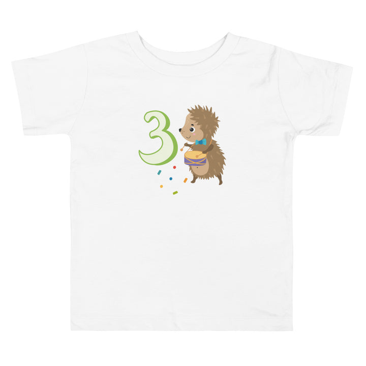 3 Year Birthday Cute Hedgehog Green. Short Sleeve T Shirt For Toddler And Kids. - TeesForToddlersandKids -  t-shirt - birthday - 3-year-birthday-cute-hedgehog-green-short-sleeve-t-shirt-for-toddler-and-kids