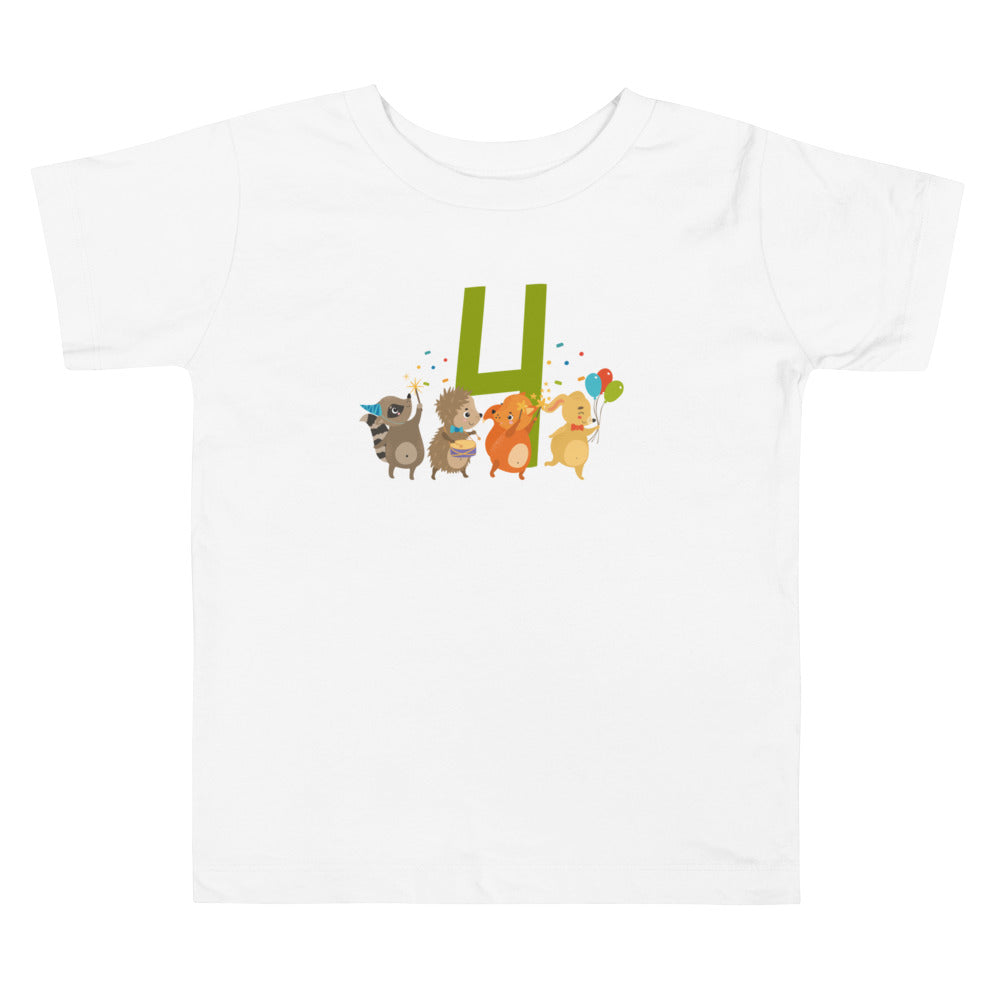 4 Years Birthday Cute Animals. Short Sleeve T Shirt For Toddler And Kids. - TeesForToddlersandKids -  t-shirt - birthday - 4-years-birthday-cute-animals-short-sleeve-t-shirt-for-toddler-and-kids