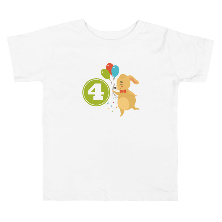 4 Years Birthday Cute Rabbit Green. Short Sleeve T Shirt For Toddler And Kids. - TeesForToddlersandKids -  t-shirt - birthday - 4-years-birthday-cute-rabbit-green-short-sleeve-t-shirt-for-toddler-and-kids