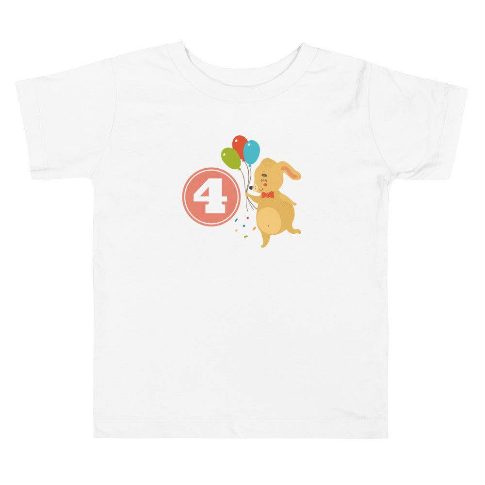 4 Years Cute Rabbit Peach. Short Sleeve T Shirt For Toddler And Kids. - TeesForToddlersandKids -  t-shirt - birthday - 4-years-cute-rabbit-peach-short-sleeve-t-shirt-for-toddler-and-kids