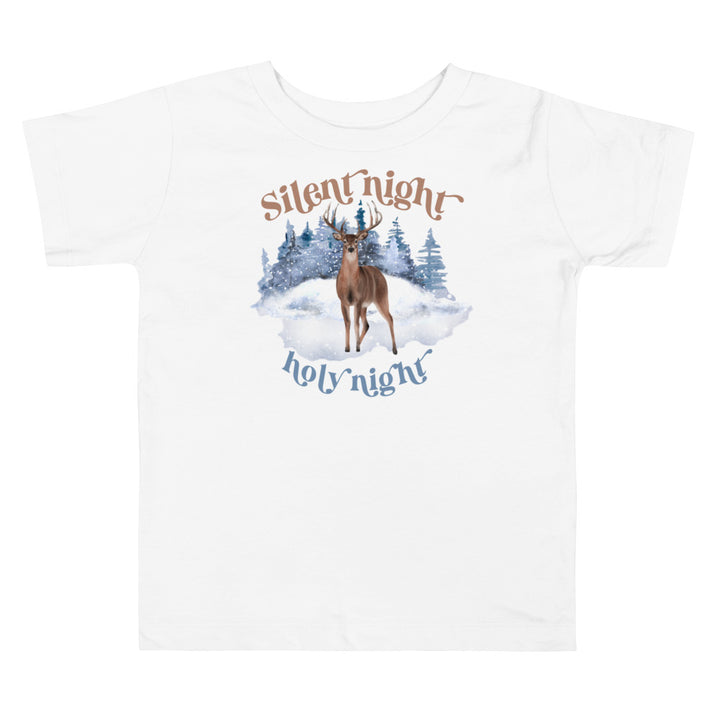 Silent night. Holy Night. With forest deer. Short sleeve t shirt for toddler and kids. - TeesForToddlersandKids -  t-shirt - christmas, holidays - silent-night-holy-night-with-forest-deer-short-sleeve-t-shirt-for-toddler-and-kids