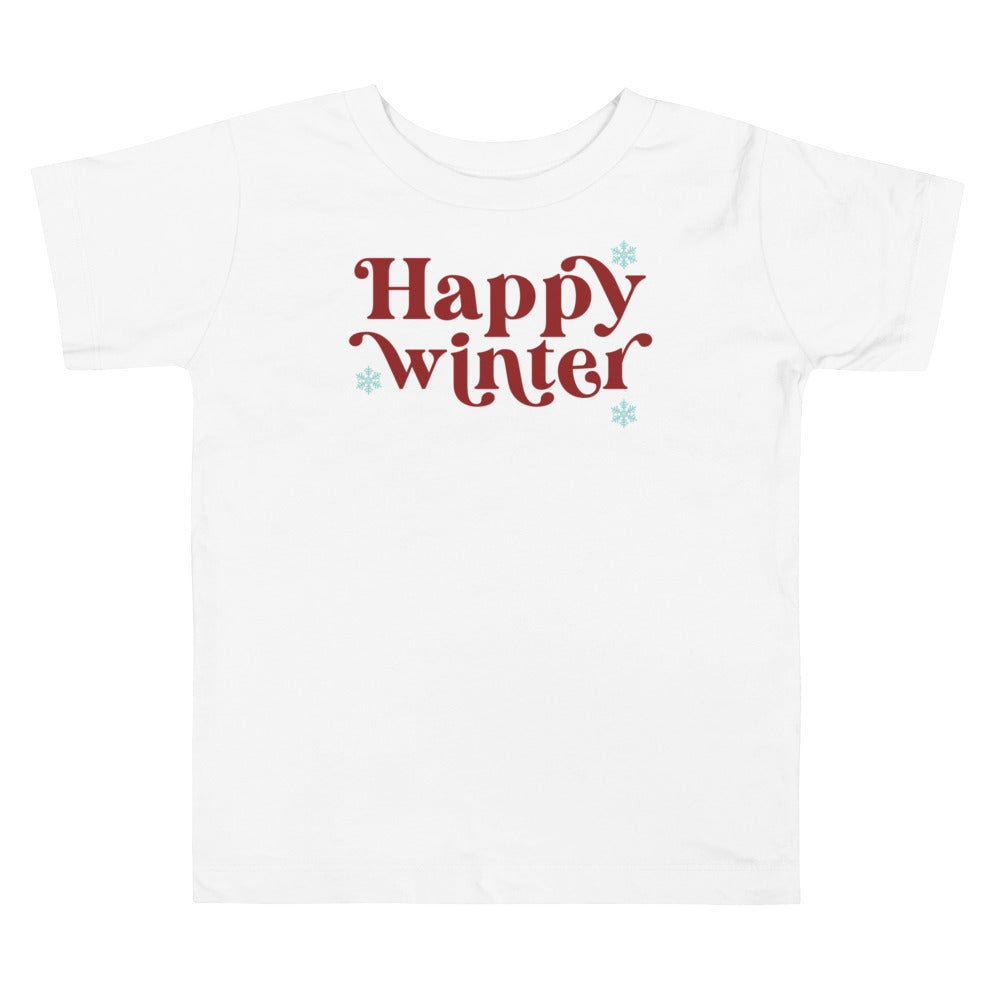 Happy winter, in red. Short sleeve t shirt for toddler and kids. - TeesForToddlersandKids -  t-shirt - christmas, holidays - happy-winter-in-red-short-sleeve-t-shirt-for-toddler-and-kids