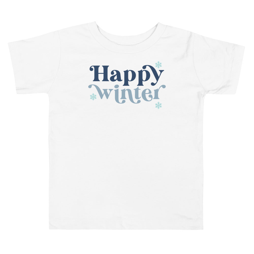 Happy winter. Short sleeve t shirt for toddler and kids. - TeesForToddlersandKids -  t-shirt - christmas, holidays, seasons, winter - happy-winter-short-sleeve-t-shirt-for-toddler-and-kids