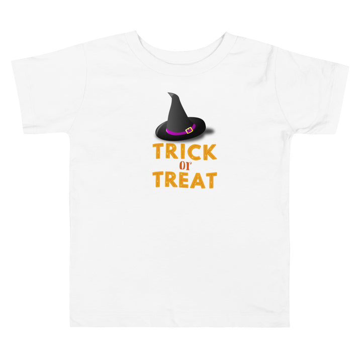 Trick or treat with witch hat.          Halloween shirt toddler. Trick or treat shirt for toddlers. Spooky season. Fall shirt kids.