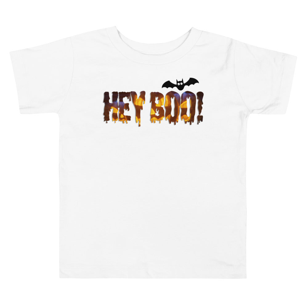 HEY BOO! With bat. .          Halloween shirt toddler. Trick or treat shirt for toddlers. Spooky season. Fall shirt kids.