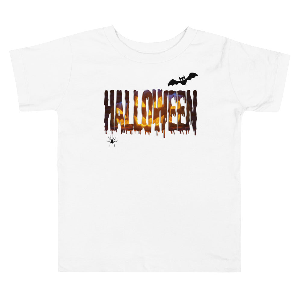 Halloween pumpkin letters with bat and spider.           Halloween shirt toddler. Trick or treat shirt for toddlers. Spooky season. Fall shirt kids.