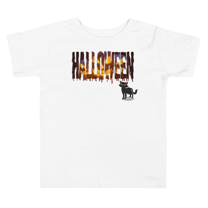 Halloween pumpkin letters with black cat.          Halloween shirt toddler. Trick or treat shirt for toddlers. Spooky season. Fall shirt kids.