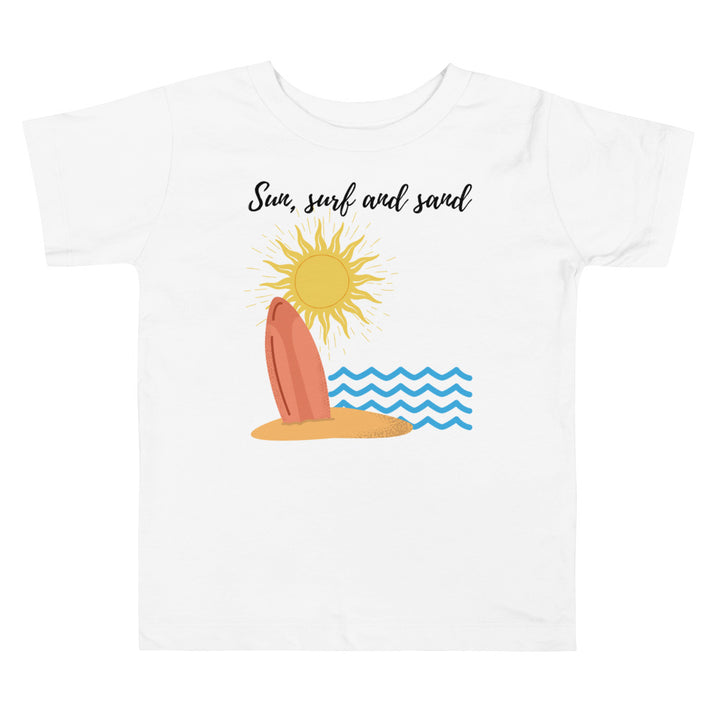 Sun, surf and sand. Short sleeve t shirt for toddler and kids. - TeesForToddlersandKids -  t-shirt - seasons, summer - sun-surf-and-sand-short-sleeve-t-shirt