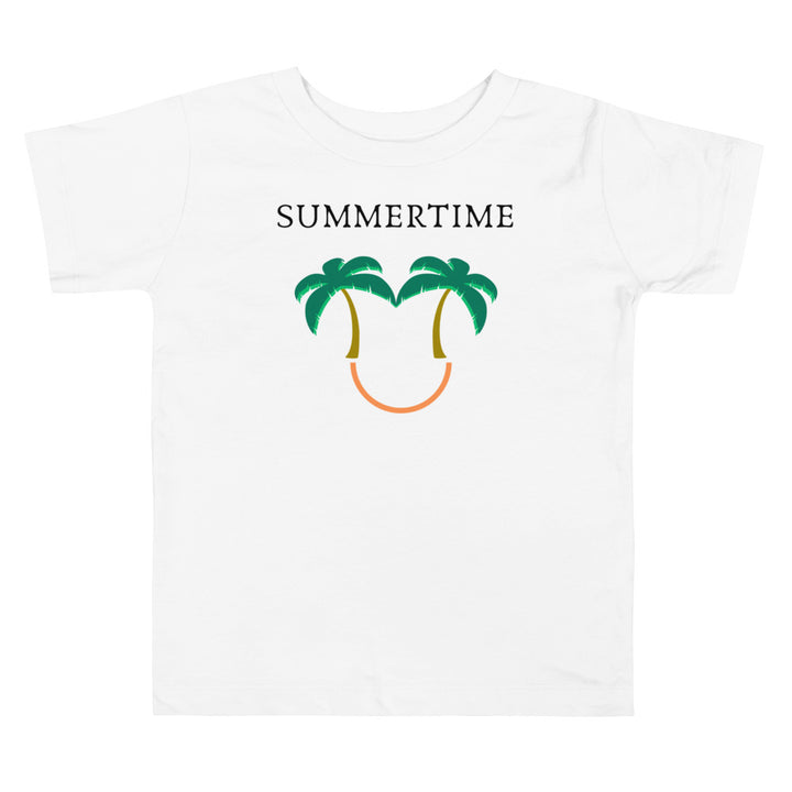 Summertime, II. Palm trees and a smile. Short sleeve t shirt for toddler and kids. - TeesForToddlersandKids -  t-shirt - seasons, summer - summertime-palm-trees-and-a-smile-short-sleeve-t-shirt