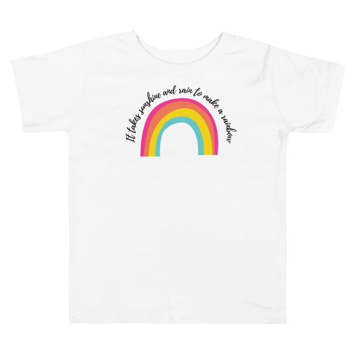 It takes sunshine and rain to make a rainbow. Short sleeve t shirt for toddler and kids. - TeesForToddlersandKids -  t-shirt - seasons, summer - short-sleeve-t-shirt-it-takes-sunshine-and-rain-to-make-a-rainbow