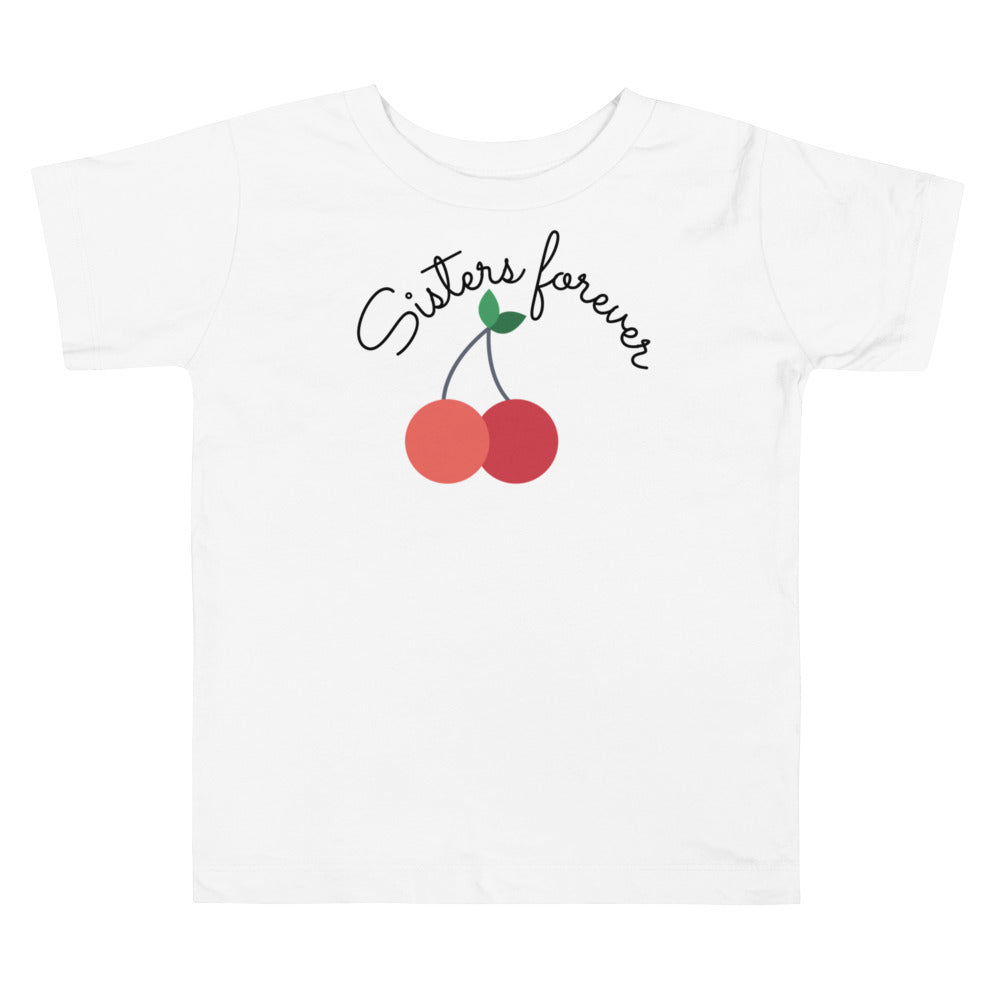 Sisters forever. Cherries. Short sleeve t shirt for toddler and kids. - TeesForToddlersandKids -  t-shirt - sibling - valentines-day-short-sleeve-t-shirt-sisters-forever