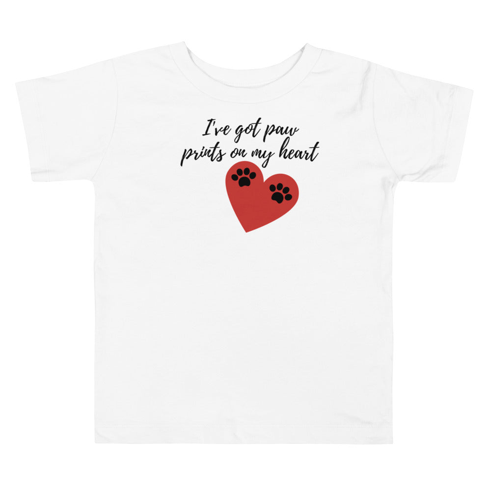I've got paw prints on my heart. Short sleeve t shirt for toddler and kids. - TeesForToddlersandKids -  t-shirt - holidays, Love - valentines-day-t-shirt-ive-got-paw-prints-on-my-heart