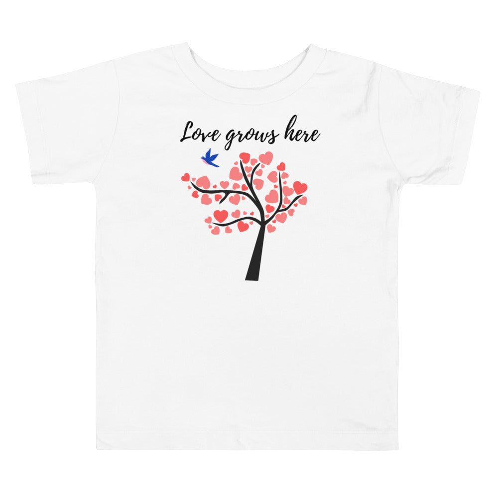 Love grows here t-shirt. Short sleeve t shirt for toddler and kids. - TeesForToddlersandKids -  t-shirt - holidays, Love - valentines-day-short-sleeve-t-shirt-love-grows-here