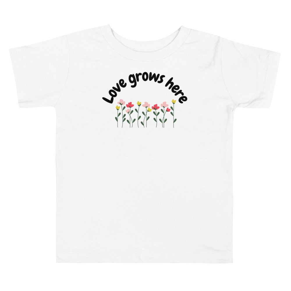 Love grows here! Short sleeve t shirt or toddler and kids. - TeesForToddlersandKids -  t-shirt - seasons, summer - love-grows-here-toddler-short-sleeve-tee