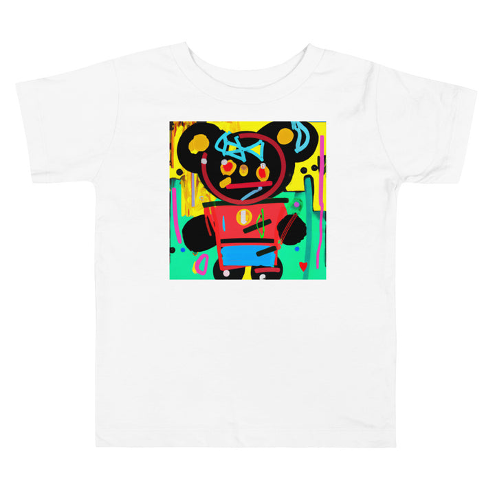 Teddy Bear in Disney Land-street 1. Short Sleeve T-shirt for Toddler and Kids - TeesForToddlersandKids -  t-shirt - seasons, summer, surf - a-cute-teddy-bear-in-disney-land-jean-michael-basquiat-style-1-short-sleeve-t-shirt-for-toddler-and-kids