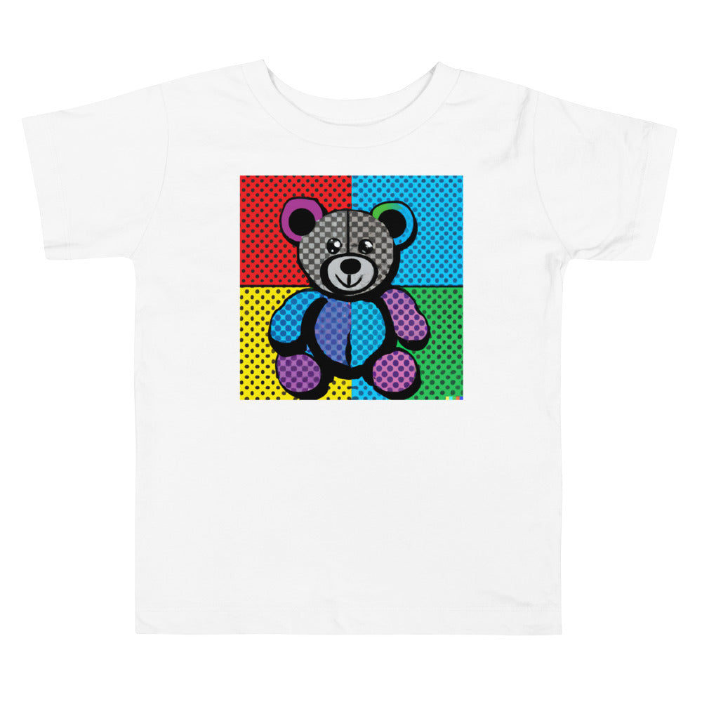 Teddy Pop. Short Sleeve T-shirt for Toddler and Kids - TeesForToddlersandKids -  t-shirt - seasons, summer, surf - a-cute-teddy-bear-pop-art-style-short-sleeve-t-shirt-for-toddler-and-kids