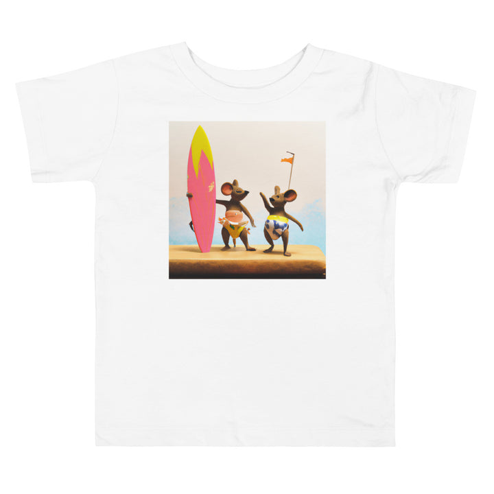 Surfing mice. Short Sleeve T-shirt for Toddler and Kids - TeesForToddlersandKids -  t-shirt - seasons, summer, surf - two-mice-in-hawaii-carrying-tiny-surf-boards-doing-high-five-digital-art-short-sleeve-t-shirt-for-toddler-and-kids