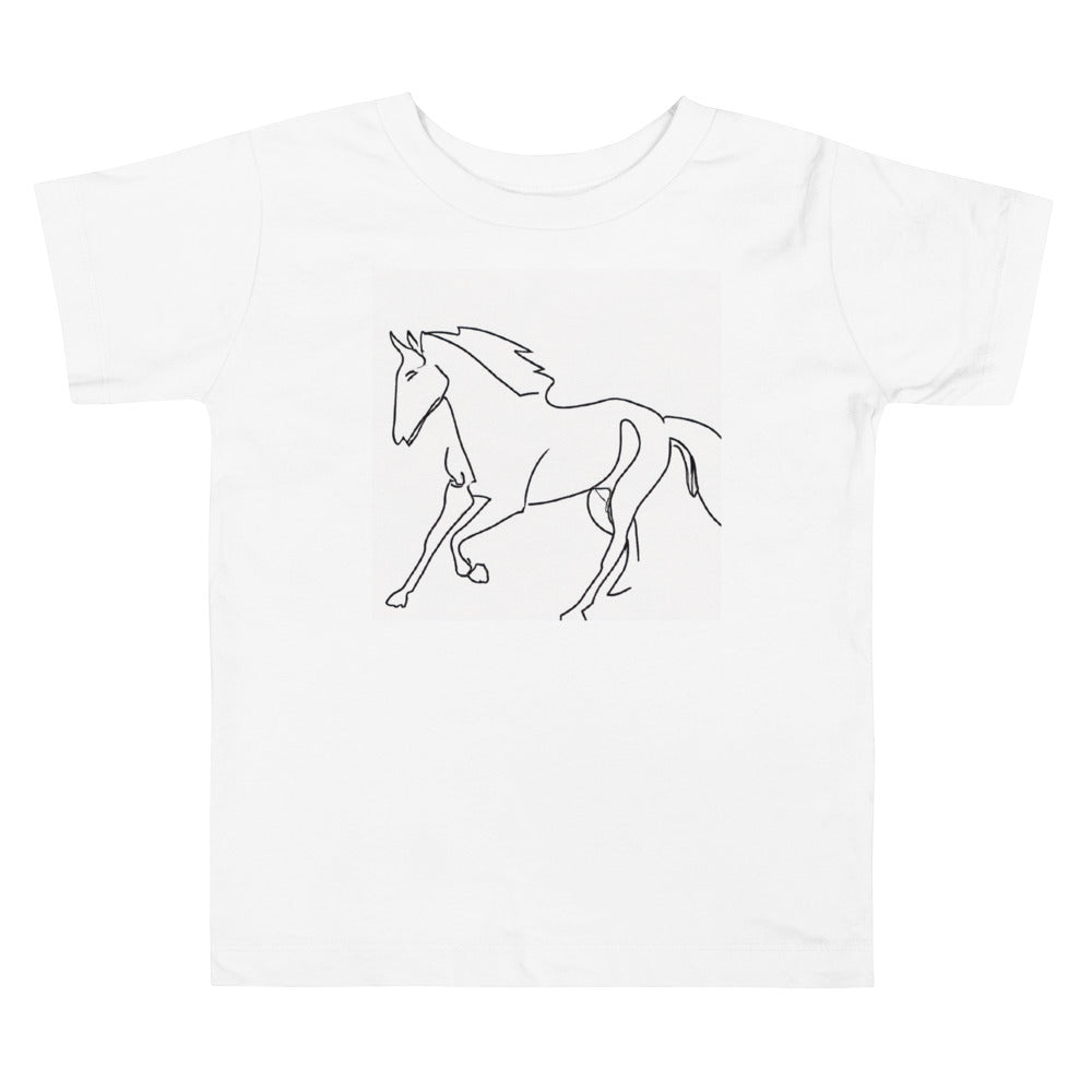 Beautiful Horse. Short Sleeve T-shirt for Toddler and Kids - TeesForToddlersandKids -  t-shirt - seasons, summer, surf - a-one-line-drawing-of-a-beautiful-horse-running-short-sleeve-t-shirt-for-toddler-and-kids