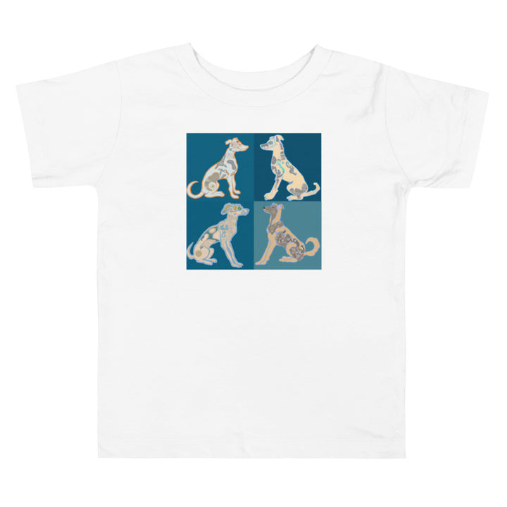 Art Noveau Doggies. Short Sleeve T-shirt for Toddler and Kids - TeesForToddlersandKids -  t-shirt - seasons, summer, surf - art-noveau-dogs-2048-short-sleeve-t-shirt-for-toddler-and-kids