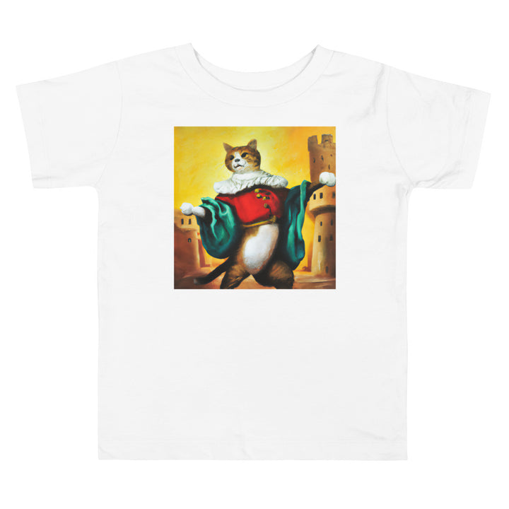 Dancing Cat. Short Sleeve T-shirt for Toddler and Kids - TeesForToddlersandKids -  t-shirt - seasons, summer, surf - dancing-cat-in-medeival-robe-short-sleeve-t-shirt-for-toddler-and-kids