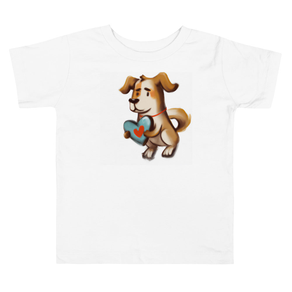 Dog With Heart Valentines. Short Sleeve T-shirt for Toddler and Kids - TeesForToddlersandKids -  t-shirt - seasons, summer, surf - dog-with-heart-valentines-short-sleeve-t-shirt-for-toddler-and-kids