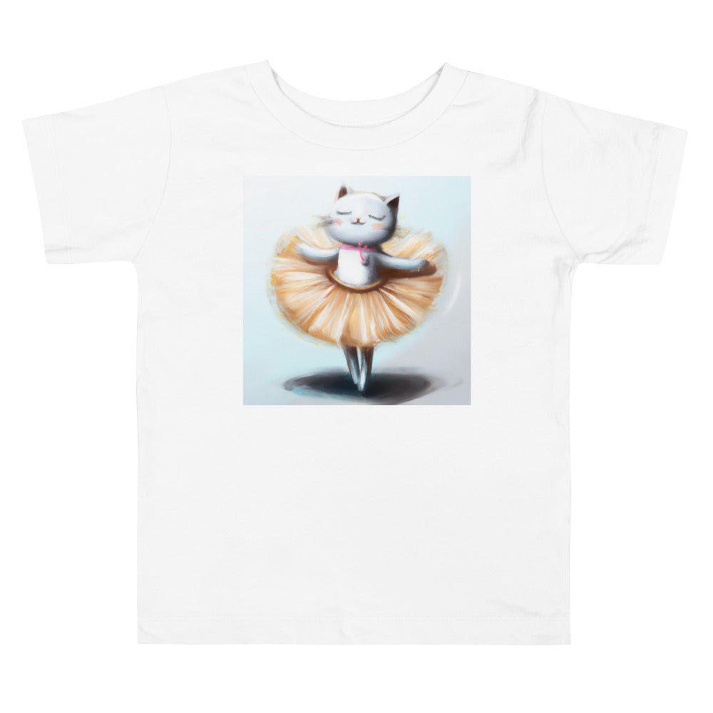 Ballet Cat in a Tutu. Short Sleeve T-shirt for Toddler and Kids - TeesForToddlersandKids -  t-shirt - seasons, summer, surf - happy-ballet-cat-in-a-tutu-short-sleeve-t-shirt-for-toddler-and-kids