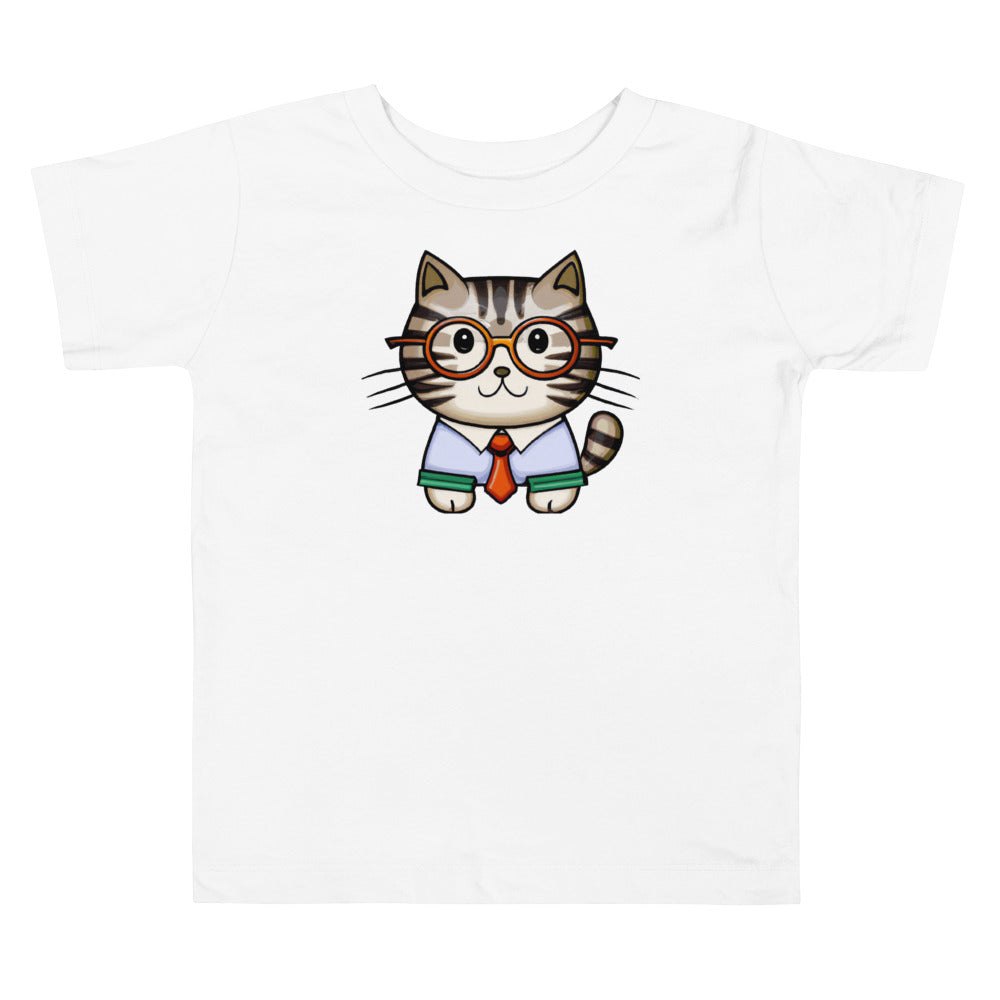 The Librarian 1. Short Sleeve T-shirt for Toddler and Kids - TeesForToddlersandKids -  t-shirt - seasons, summer, surf - librarian-cartoon-cat-short-sleeve-t-shirt-for-toddler-and-kids