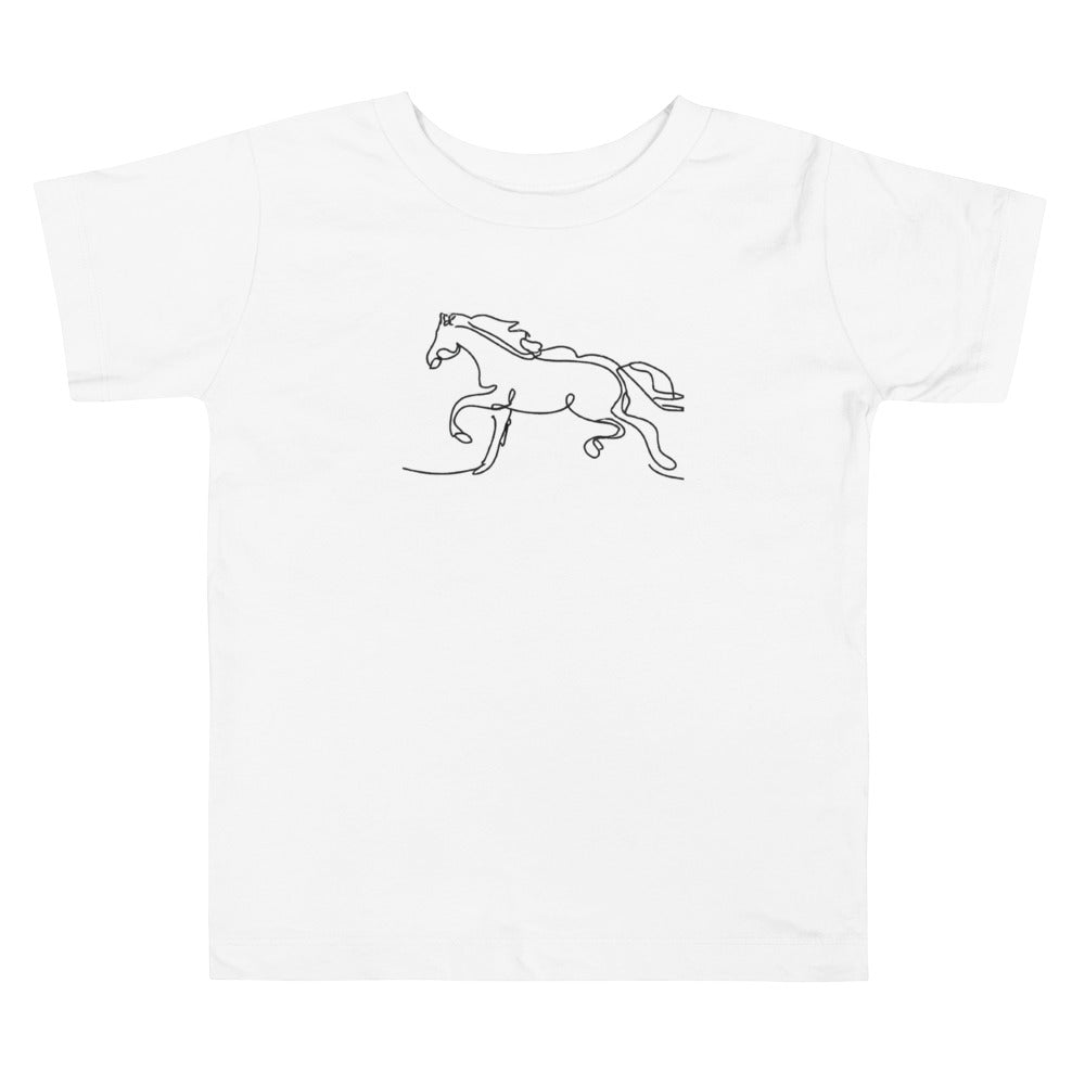 Running Horse. Short Sleeve T-shirt for Toddler and Kids - TeesForToddlersandKids -  t-shirt - seasons, summer, surf - running-horse-one-line-drawing-short-sleeve-t-shirt-for-toddler-and-kids