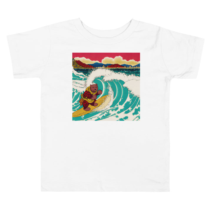 Teddy And The Great Wave 3. Short Sleeve T-shirt for Toddler and Kids - TeesForToddlersandKids -  t-shirt - seasons, summer, surf - vintage-japanese-art-a-teddy-bear-riding-the-great-wave-ukiyo-e-2-short-sleeve-t-shirt-for-toddler-and-kids