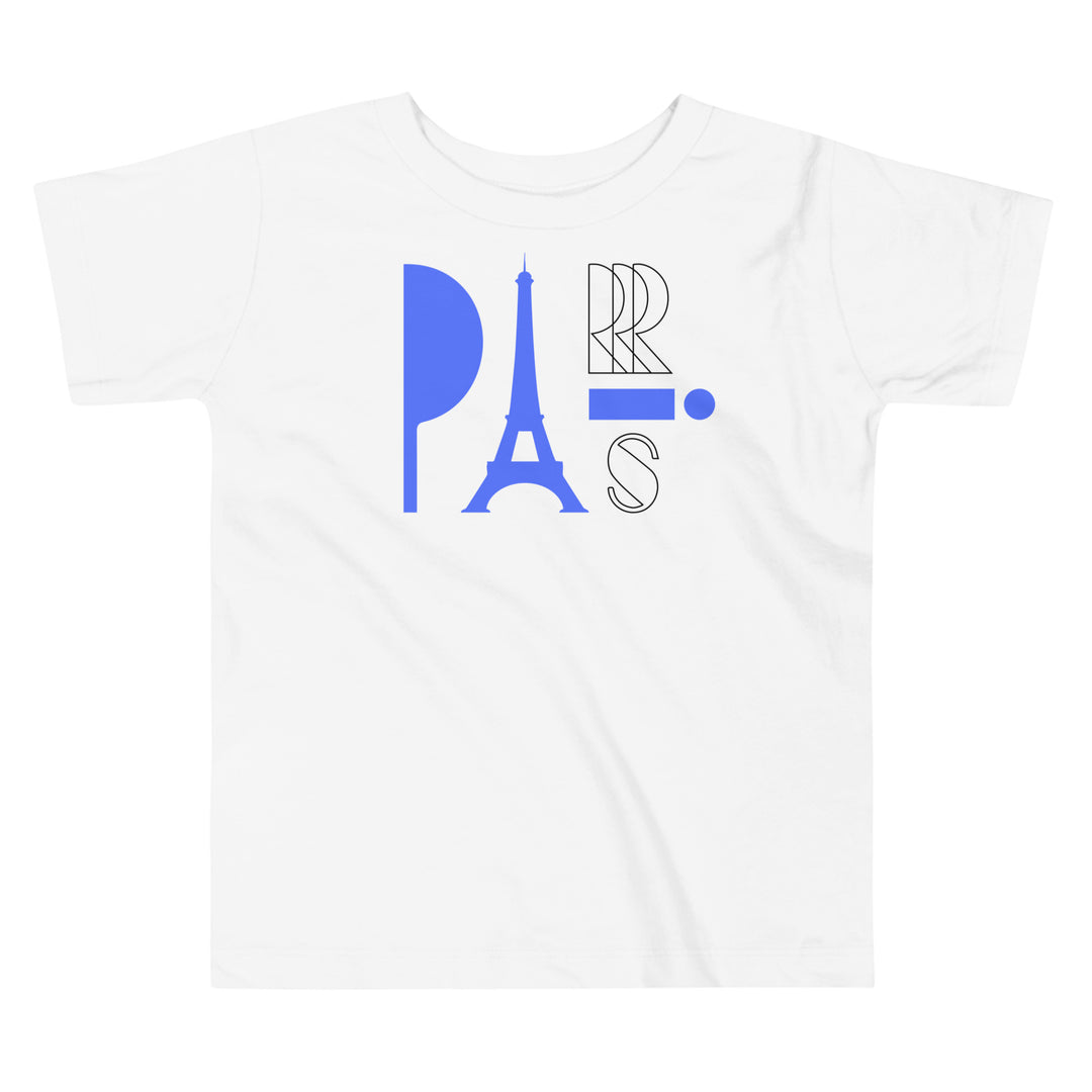 Paris tshirt in white with Eiffel Tower letters. Vacation shirt for toddlers and kids.