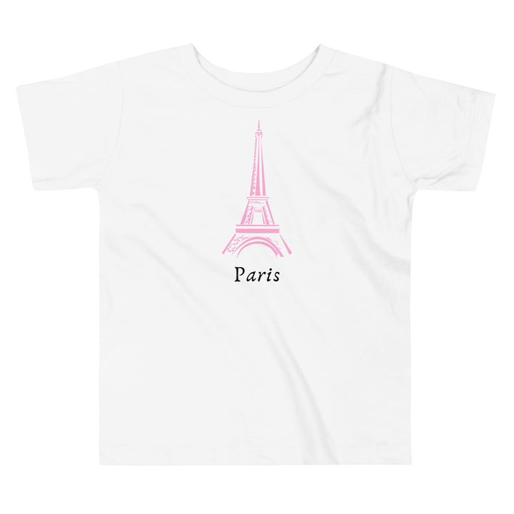 Paris France white tsjirt with pink Eiffel Tower. For toddlers and kids. Summer tshirts. Travel tee.