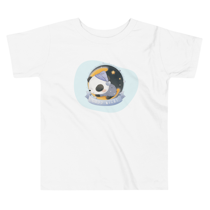 Panda Sleeping On Moon Good Night. Short Sleeve T-shirt For Toddler And Kids.