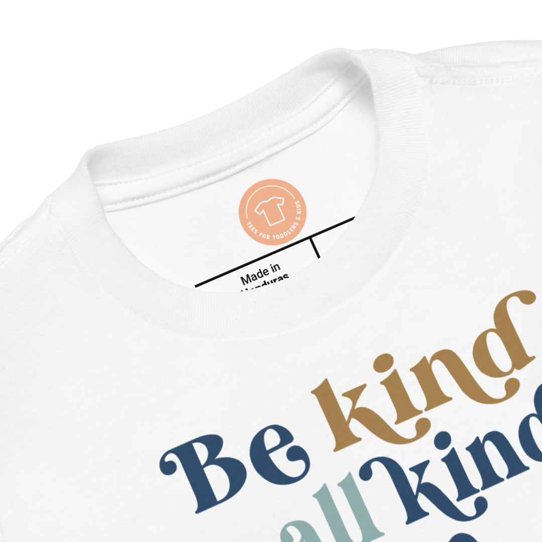 Be Kind To All Kinds Blue And Brown. Short Sleeve T Shirt For Toddler And Kids. - TeesForToddlersandKids -  t-shirt - positive - be-kind-to-all-kinds-blue-and-brown-short-sleeve-t-shirt-for-toddler-and-kids