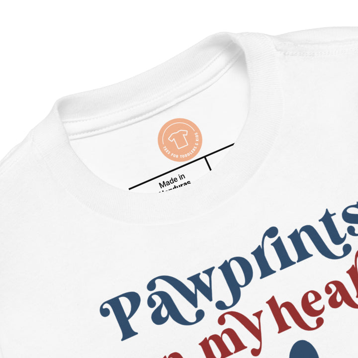 Pawprints On My Heart Navy And Red Lines. Short Sleeve T Shirt For Toddler And Kids. - TeesForToddlersandKids -  t-shirt - positive - pawprints-on-my-heart-navy-and-red-lines-short-sleeve-t-shirt-for-toddler-and-kids