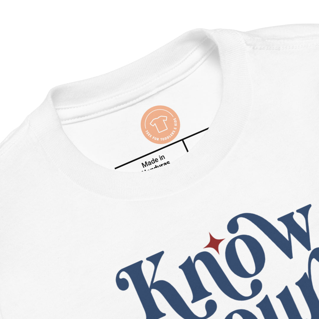 Know Your Rights In Navy With Red Stars. Girl power t-shirts for Toddlers and Kids.