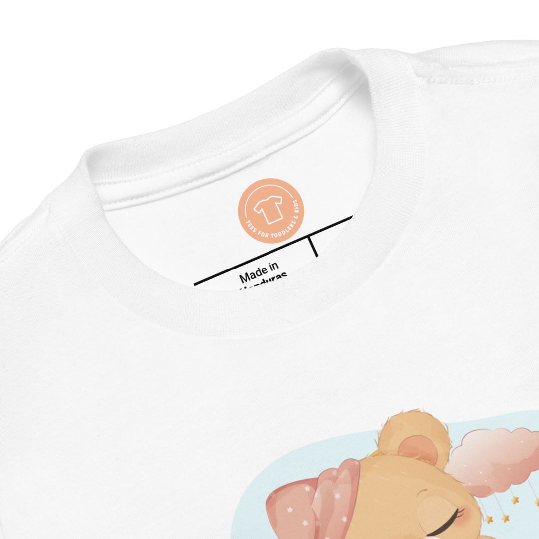 Baby Bear Girl Sleeping On Moon With A Star. Short Sleeve T-shirt For Toddler And Kids. - TeesForToddlersandKids -  t-shirt - sleep - baby-bear-girl-sleeping-on-moon-with-a-star-short-sleeve-t-shirt-for-toddler-and-kids
