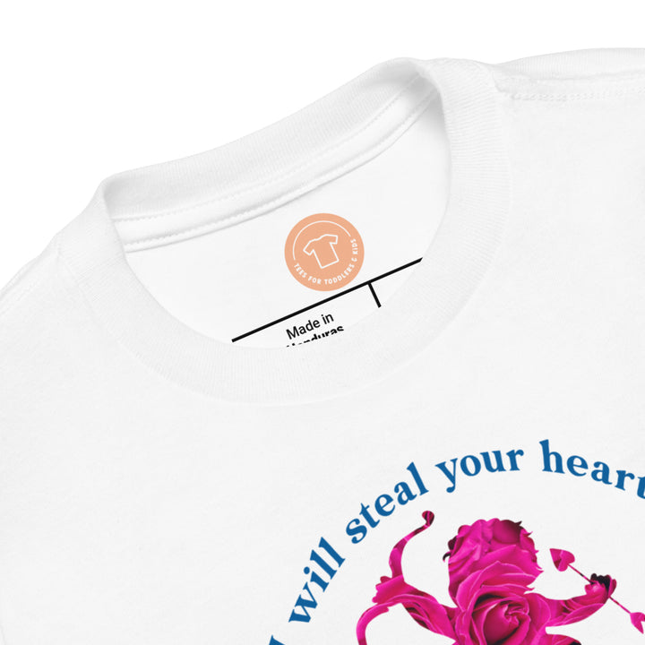 I Will Steel Your Heart Cupid In Pink Roses. Short Sleeve T Shirt For Toddler And Kids. - TeesForToddlersandKids -  t-shirt - holidays, Love - i-will-steel-your-heart-cupid-in-pink-roses-short-sleeve-t-shirt-for-toddler-and-kids