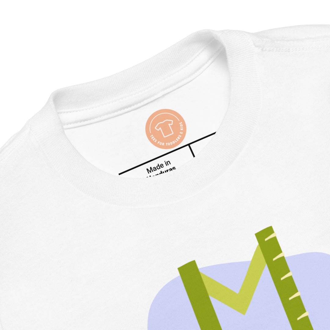 M Letter Alphabet Green Lavender. Short Sleeve T-shirt For Toddler And Kids.