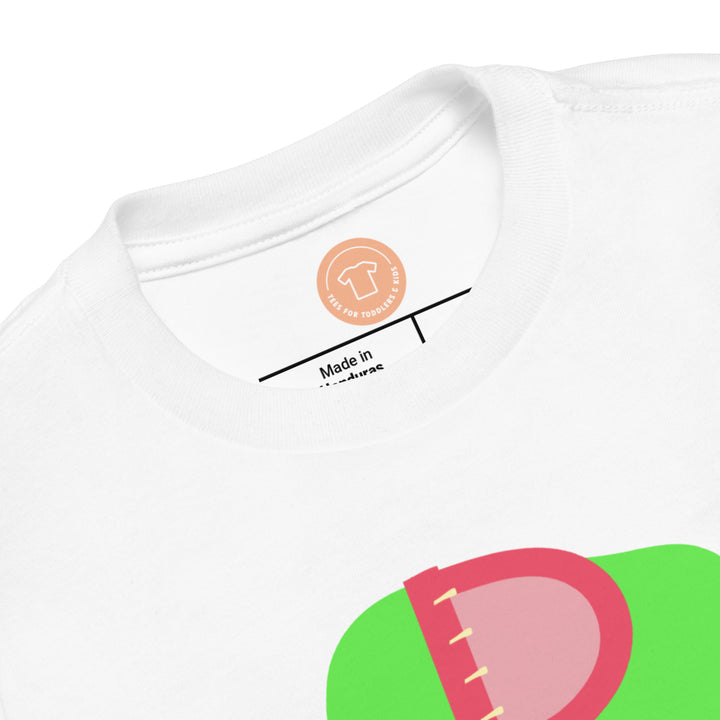 P Letter Alphabet Raspberry Bright Green. Short Sleeve T-shirt For Toddler And Kids.