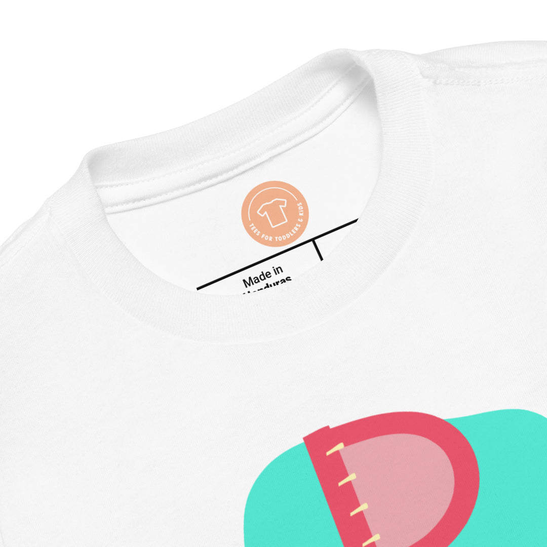 P Letter Alphabet Raspberry Turquoise. Short Sleeve T-shirt For Toddler And Kids.