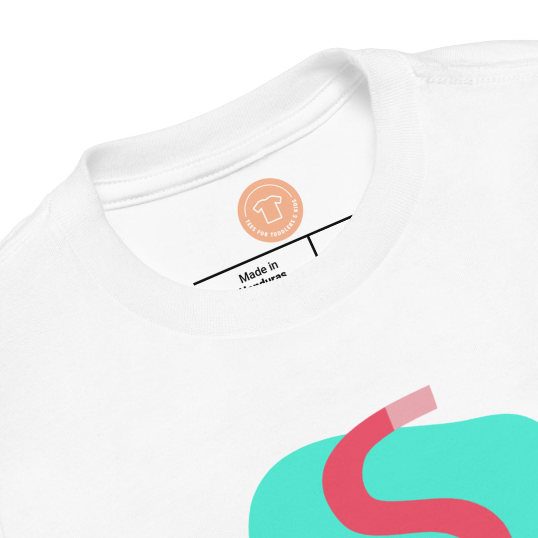 S Letter Alphabet Raspberry Turquoise. Short Sleeve T-shirt For Toddler And Kids.