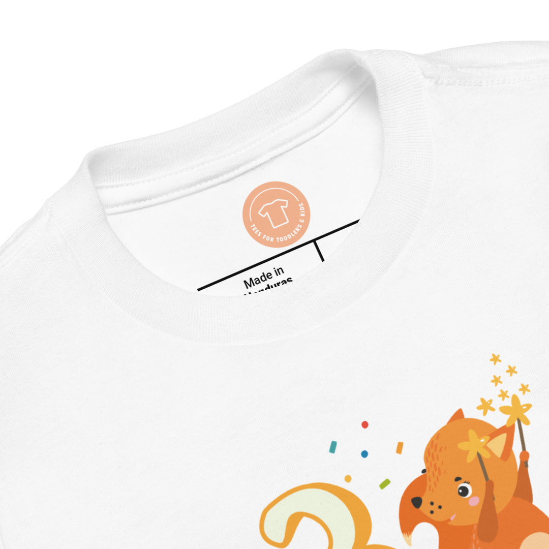 3 Year Birthday Cute Fox Orange. Short Sleeve T Shirt For Toddler And Kids. - TeesForToddlersandKids -  t-shirt - birthday - 3-year-birthday-cute-fox-orange-short-sleeve-t-shirt-for-toddler-and-kids