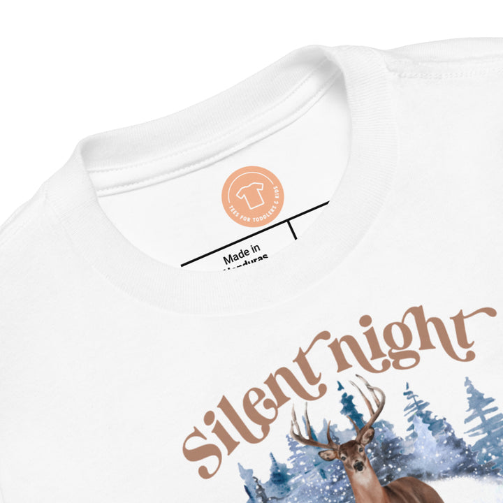 Silent night. Holy Night. With forest deer. Short sleeve t shirt for toddler and kids. - TeesForToddlersandKids -  t-shirt - christmas, holidays - silent-night-holy-night-with-forest-deer-short-sleeve-t-shirt-for-toddler-and-kids