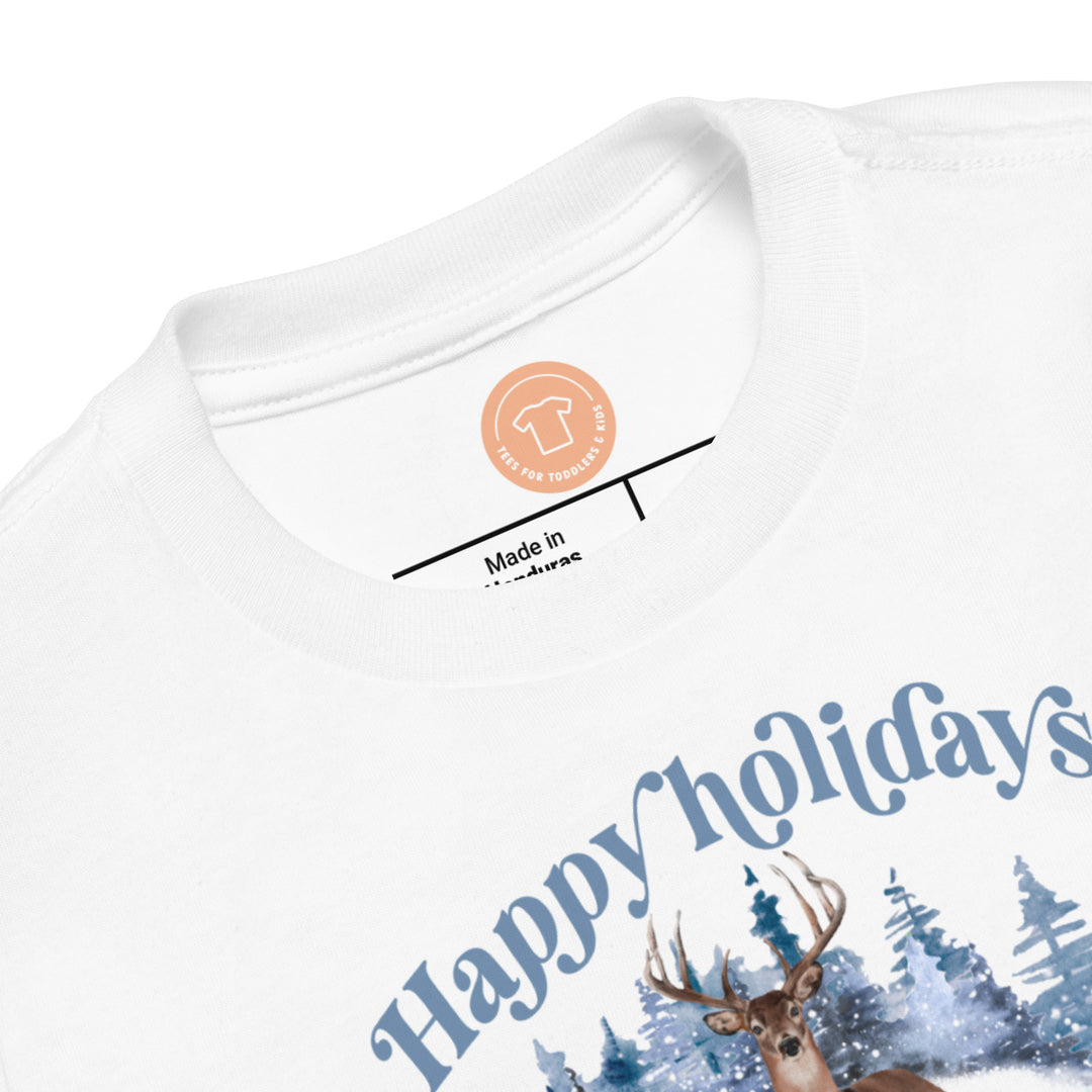 Happy holidays with forest deer. Short sleeve t shirt for toddler and kids. - TeesForToddlersandKids -  t-shirt - christmas, holidays - happy-holidays-with-forest-deer-short-sleeve-t-shirt-for-toddler-and-kids