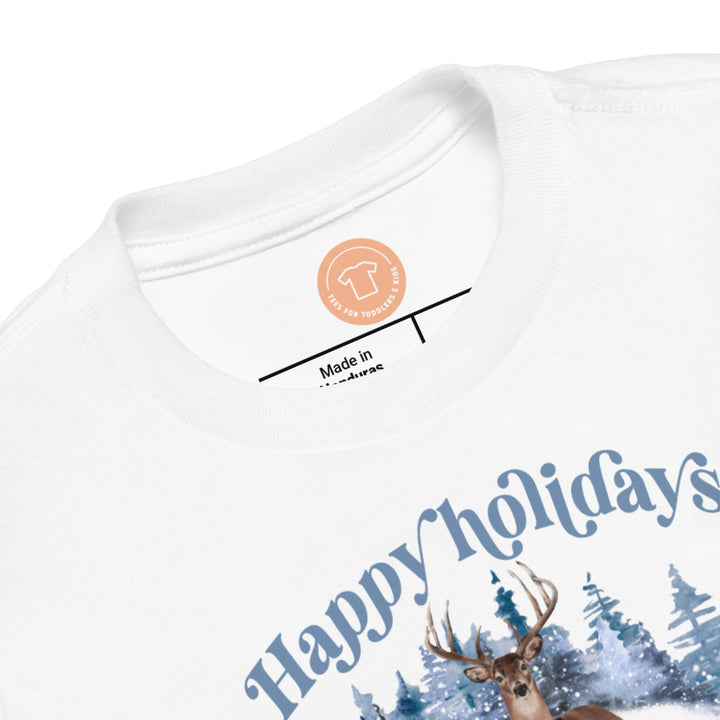 Happy holidays with forest deer. Short sleeve t shirt for toddler and kids. - TeesForToddlersandKids -  t-shirt - christmas, holidays - happy-holidays-with-forest-deer-short-sleeve-t-shirt-for-toddler-and-kids