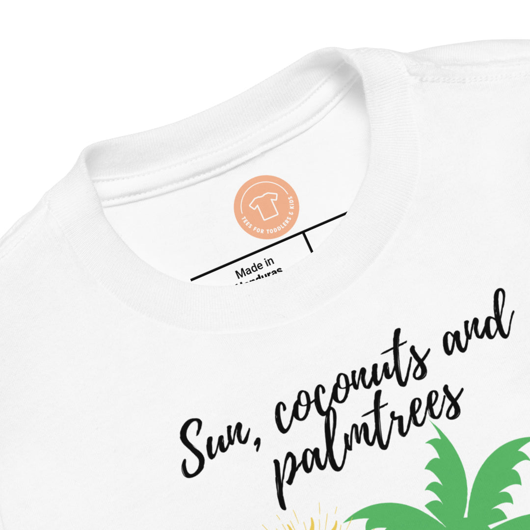 Sun, coconuts and palm trees. Short sleeve t shirt for toddler and kids. - TeesForToddlersandKids -  t-shirt - seasons, summer - sun-coconuts-and-palm-trees-short-sleeve-t-shirt