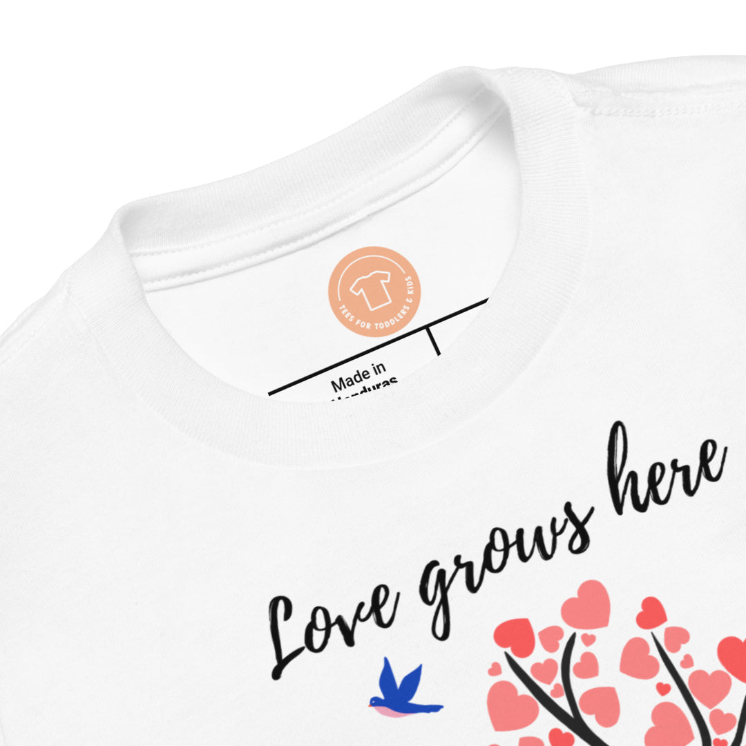 Love grows here t-shirt. Short sleeve t shirt for toddler and kids. - TeesForToddlersandKids -  t-shirt - holidays, Love - valentines-day-short-sleeve-t-shirt-love-grows-here