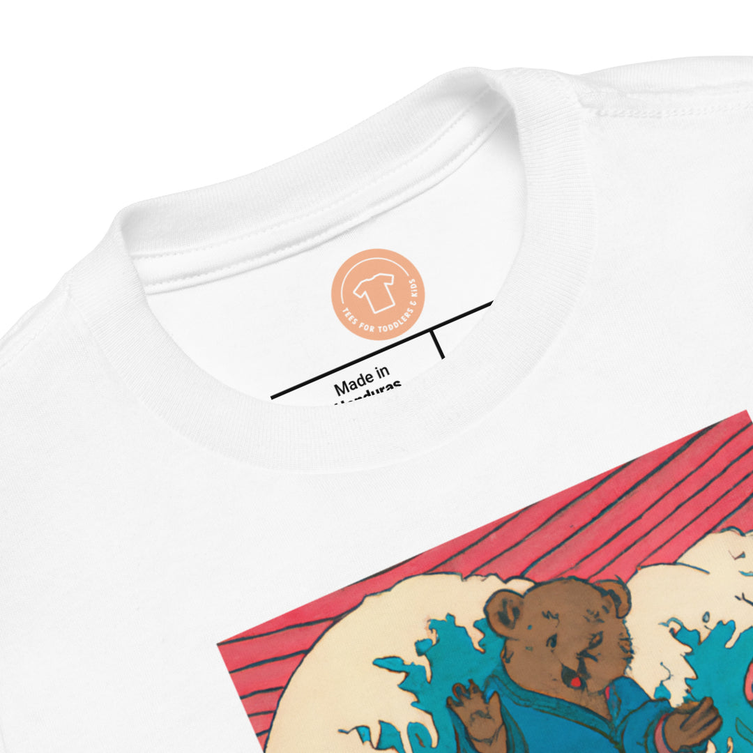 Teddy And The Great Wave. Short Sleeve T-shirt for Toddler and Kids - TeesForToddlersandKids -  t-shirt - seasons, summer, surf - vintage-japanese-art-a-cute-teddy-bear-riding-the-great-wave-ukiyo-e-3-short-sleeve-t-shirt-for-toddler-and-kids