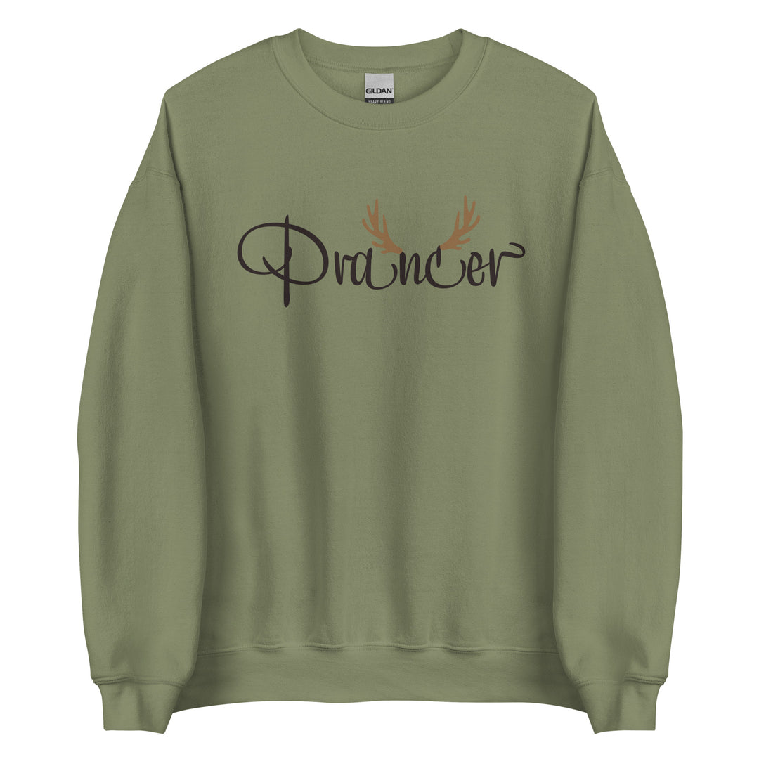 Prancer. Santa's Reindeer Christmas Sweatshirt for the Holiday Christmas Party.