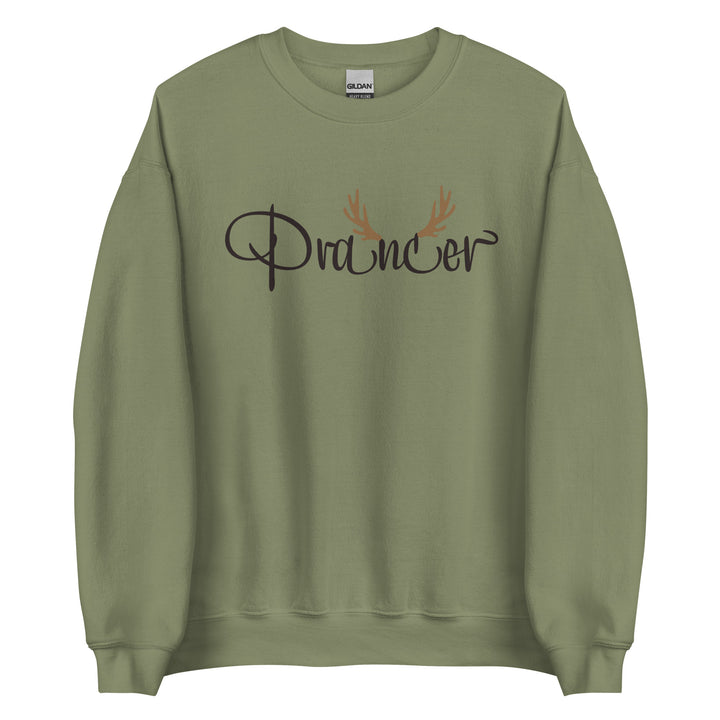 Prancer. Santa's Reindeer Christmas Sweatshirt for the Holiday Christmas Party.